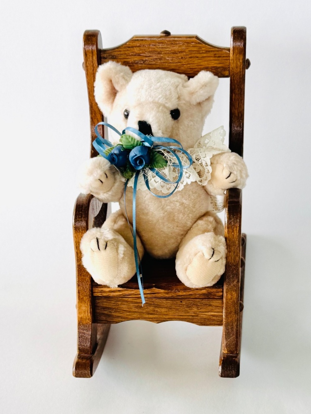 Vintage Wang's Intl. Jointed Bear Wooden Rocking Chair Victorian Farmhouse Cute